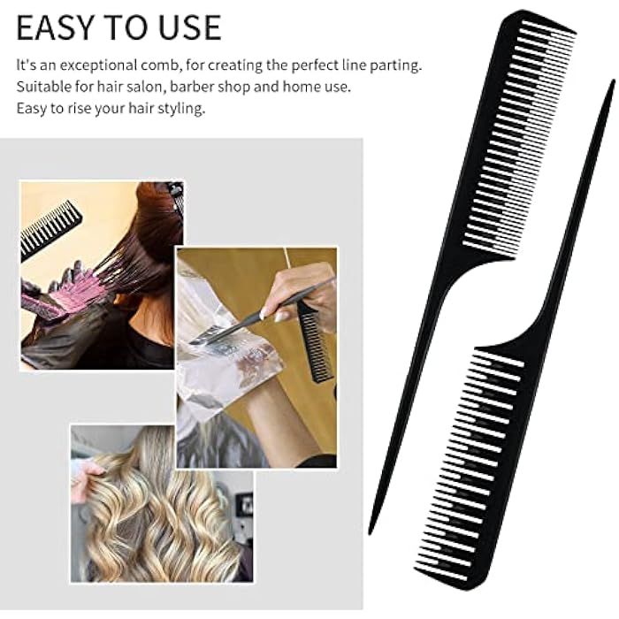 3 Sizes Highlighting Comb Set With Pastel Alligator Clips Weaving Styling With Rat Tail Comb Teasing Hair Color Comb Heat Resistant For Hair Salon Barber Home(PA66 Black) - Image 5